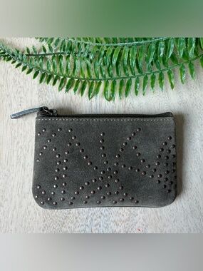 Fossil Suede leather Studded Zip Wallet - Dark Green/Grey Never Used